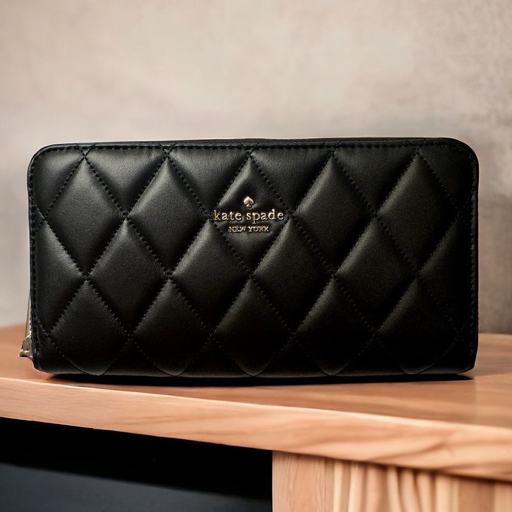 Kate Spade Quilted Black Leather Zip Around Wallet NWT - Picture 16 of 16